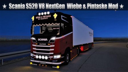 Скачать мод грузовик Scania S520 V8 Wiebe&Pintaske + Trailer для Euro Truck Simulator 2 v. 1.34-1.36